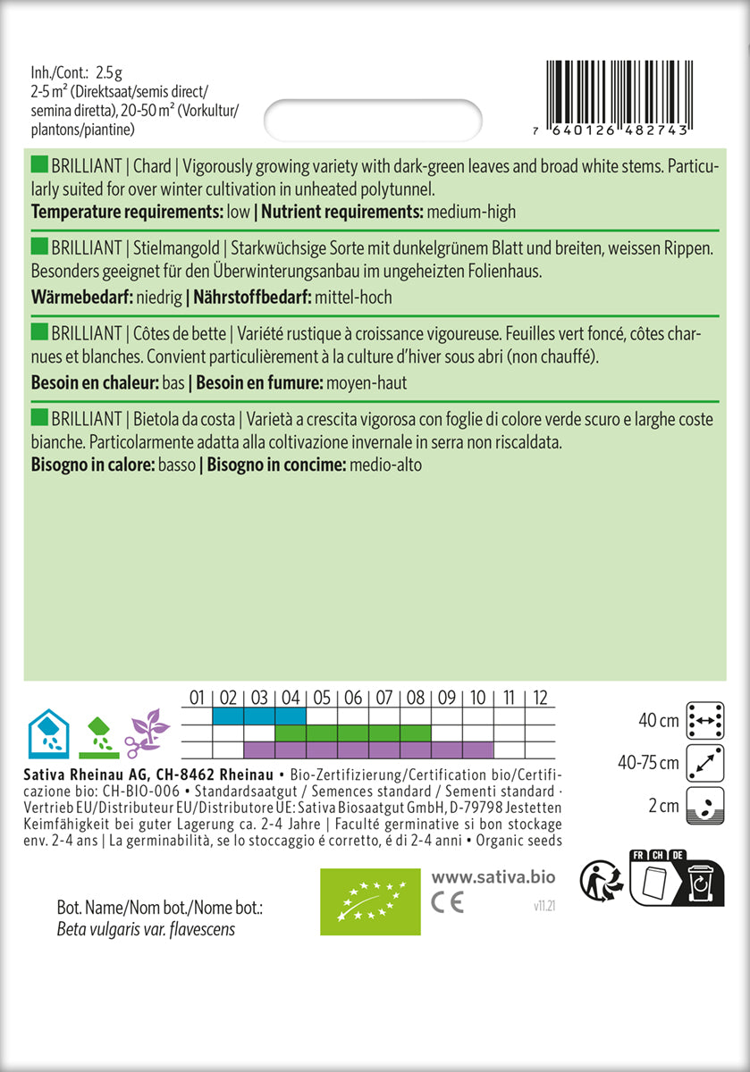 Artikelbild 2 von "BIO Krautstiel / Stielmangold Brilliant" aus der Kategorie Mangoldsamen