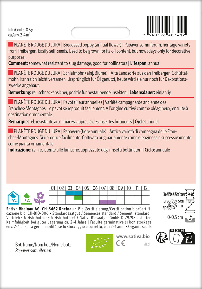 Artikelbild 2 von "BIO Schlafmohn Planète Rouge Du Jura" aus der Kategorie Mohnsamen