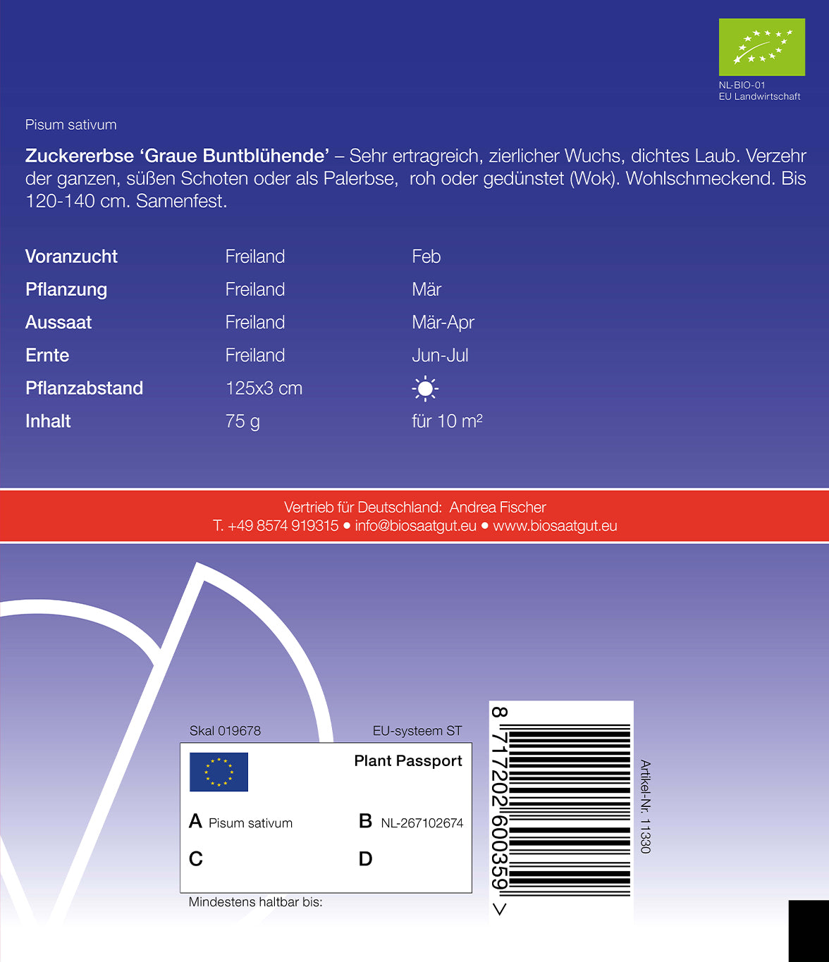 Artikelbild 2 von "BIO Zuckererbse Graue Buntblühende" aus der Kategorie Zuckererbsensamen