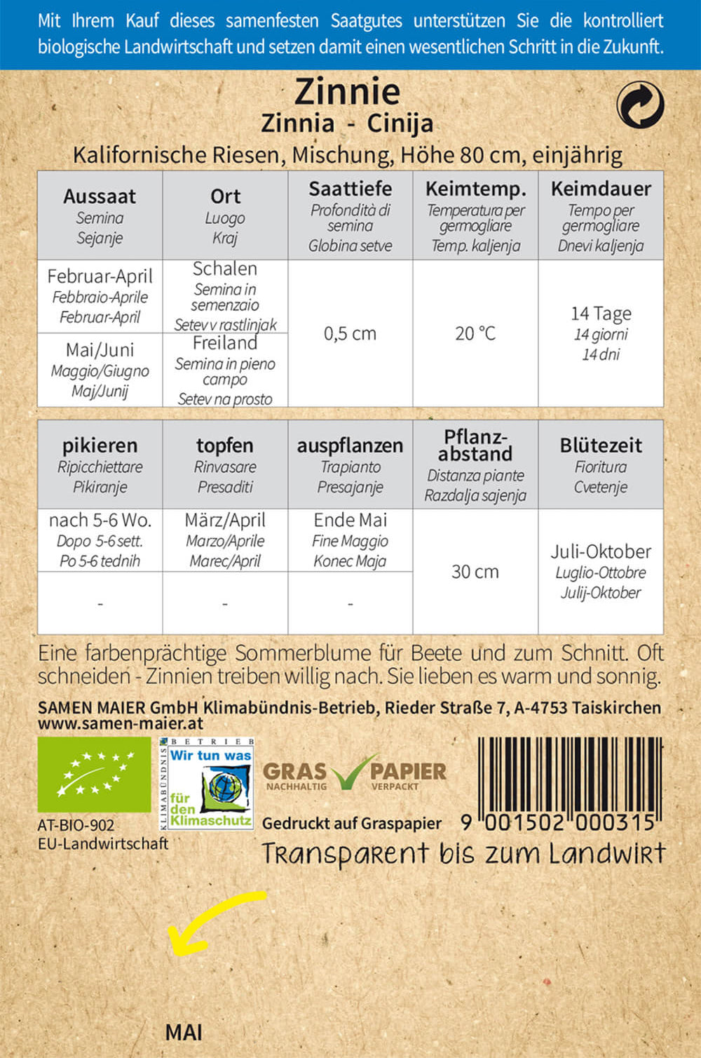 Artikelbild 2 von "BIO Zinnie Kalifornische Riesen Mischung" aus der Kategorie Zinniensamen