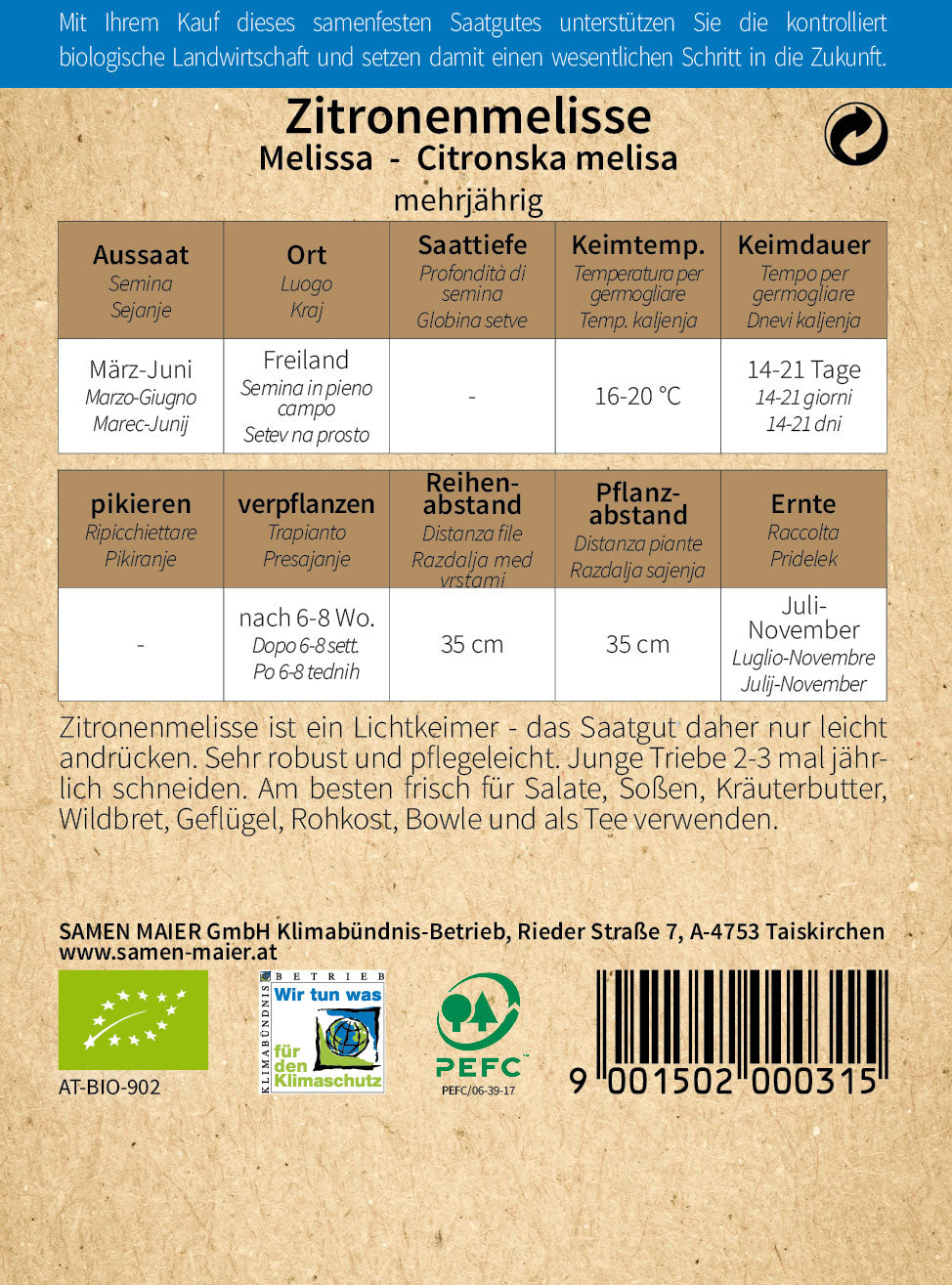 Artikelbild 2 von "BIO Zitronenmelisse mehrjährig" aus der Kategorie Melissensamen