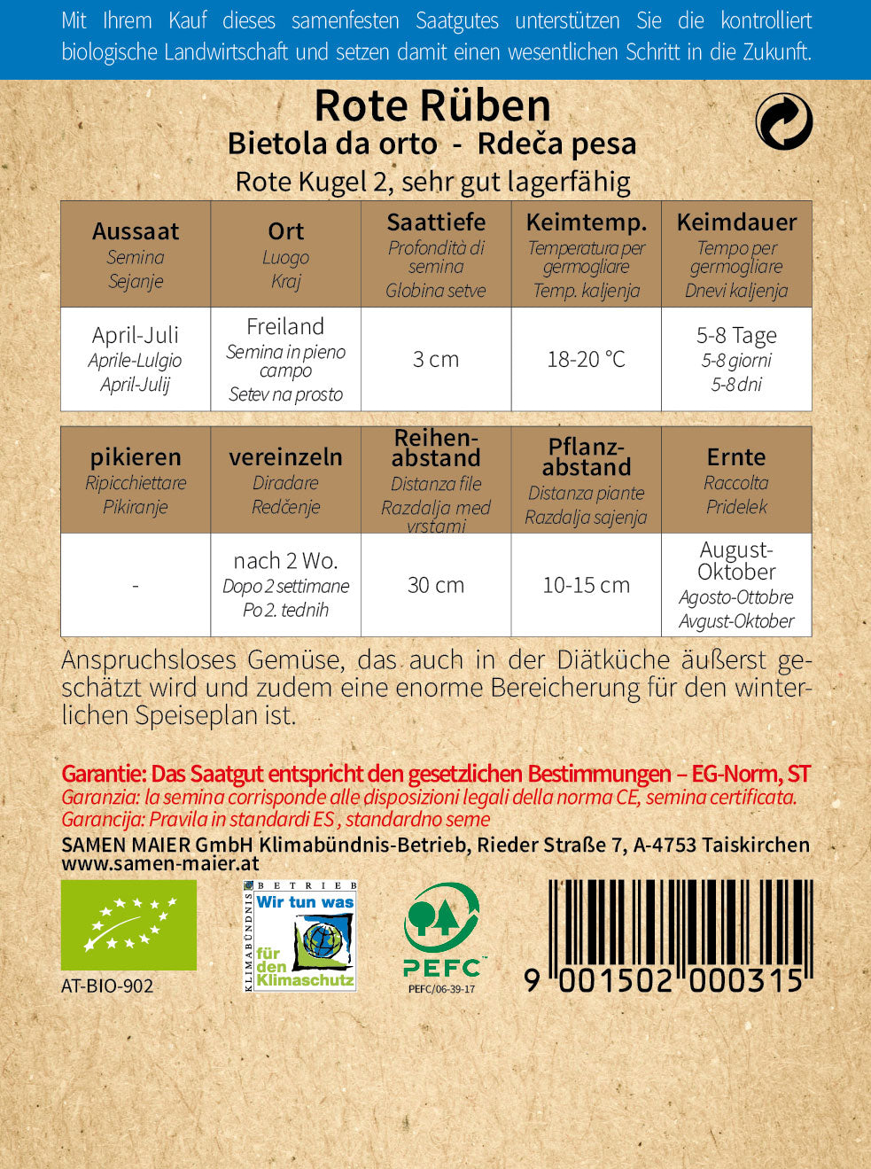 Artikelbild 2 von "BIO Rote Rübe Rote Kugel 2" aus der Kategorie Rübensamen