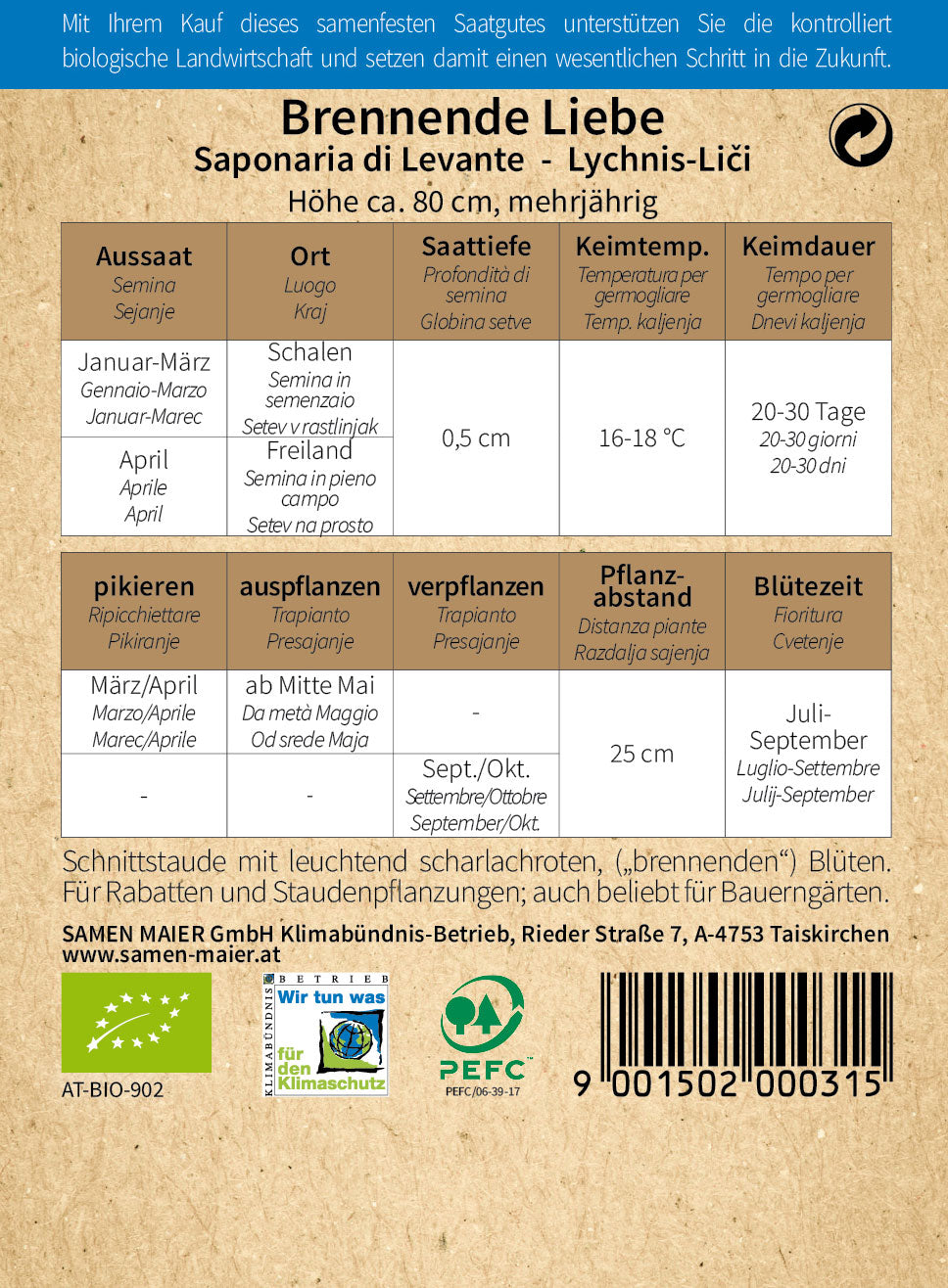 Artikelbild 2 von "Bio-Brennende Liebe mehrjährig" aus der Kategorie Blumensamen