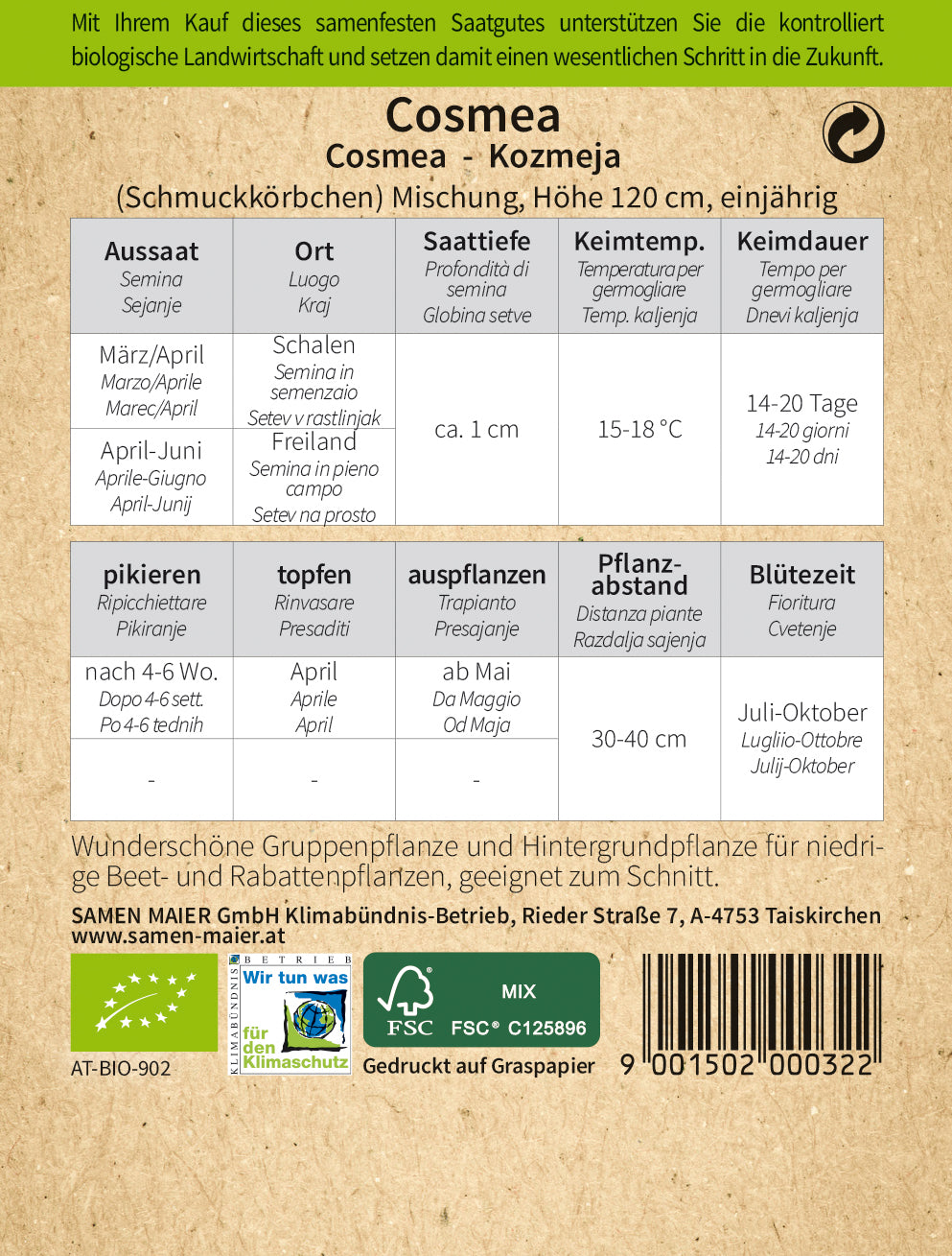 Artikelbild 2 von "BIO Cosmea (Schmuckkörbchen) Mischung" aus der Kategorie Cosmeasamen