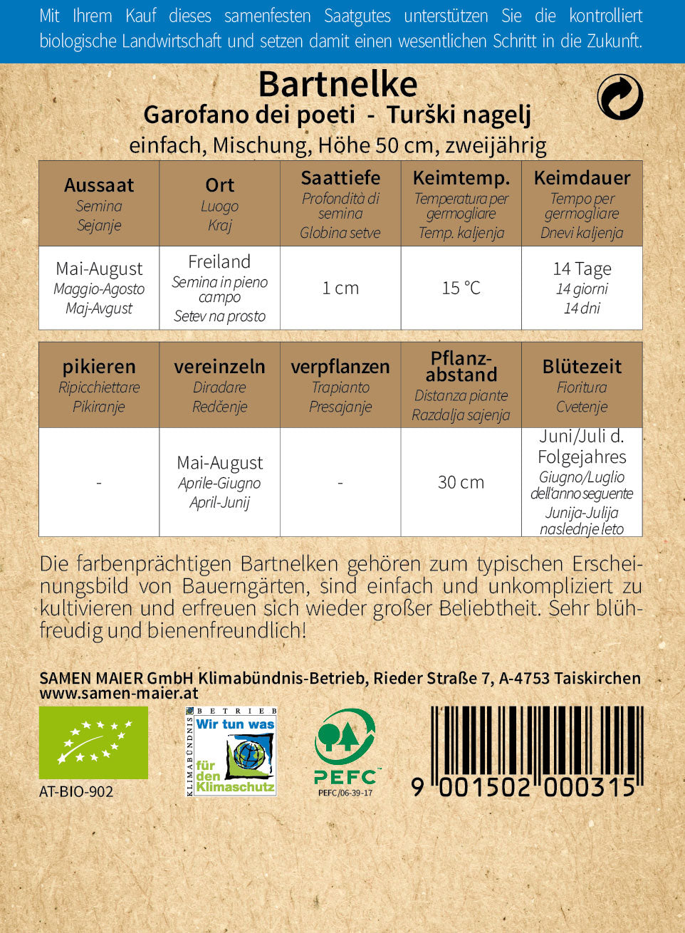 Artikelbild 2 von "BIO Bartnelke einfach Mischung" aus der Kategorie Nelkensamen