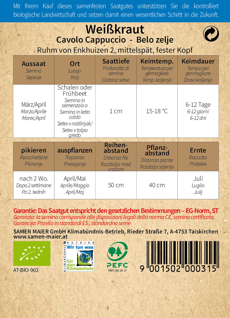 Artikelbild 2 von "BIO Weißkraut Ruhm von Enkhuizen 2" aus der Kategorie Weißkohlsamen