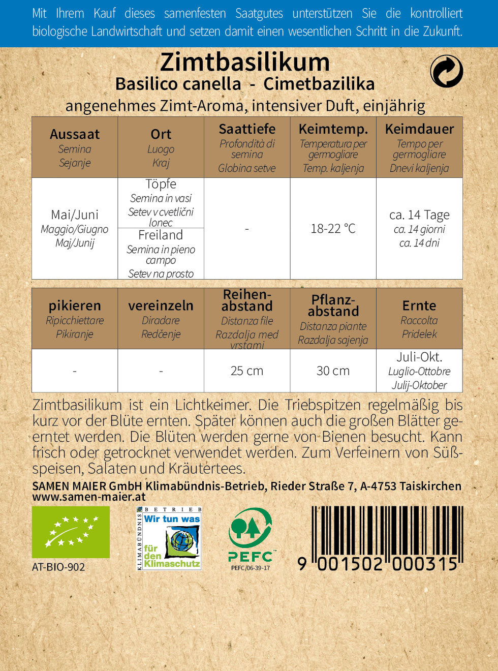 Artikelbild 2 von "BIO Zimtbasilikum" aus der Kategorie Basilikumsamen