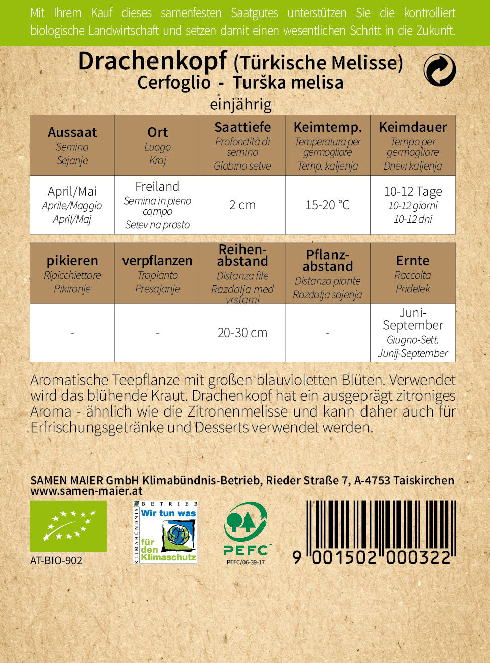 Artikelbild 2 von "BIO Drachenkopf (türk.Melisse)" aus der Kategorie Melissensamen