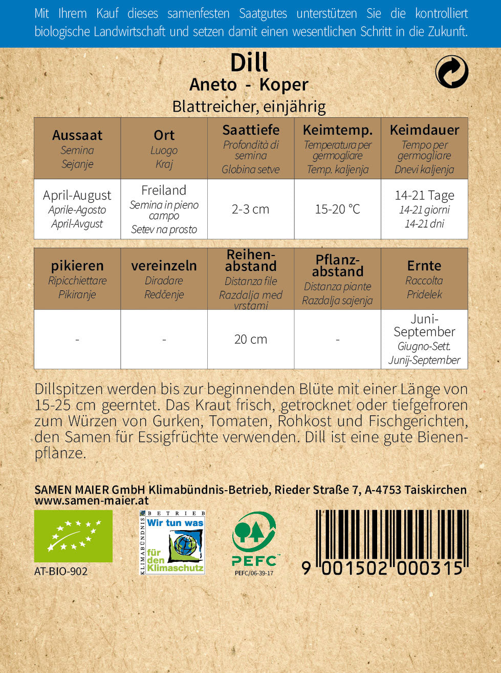 Artikelbild 2 von "BIO Dill Blattreicher einjährig" aus der Kategorie Dillsamen