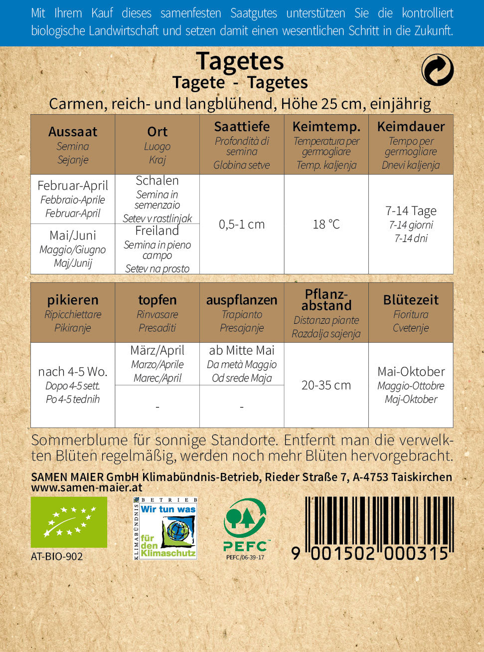 Artikelbild 2 von "BIO Tagetes Carmen" aus der Kategorie Studentenblumensamen