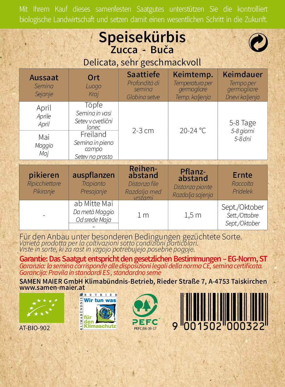 Artikelbild 2 von "BIO Speisekürbis Delicata" aus der Kategorie Kürbissamen