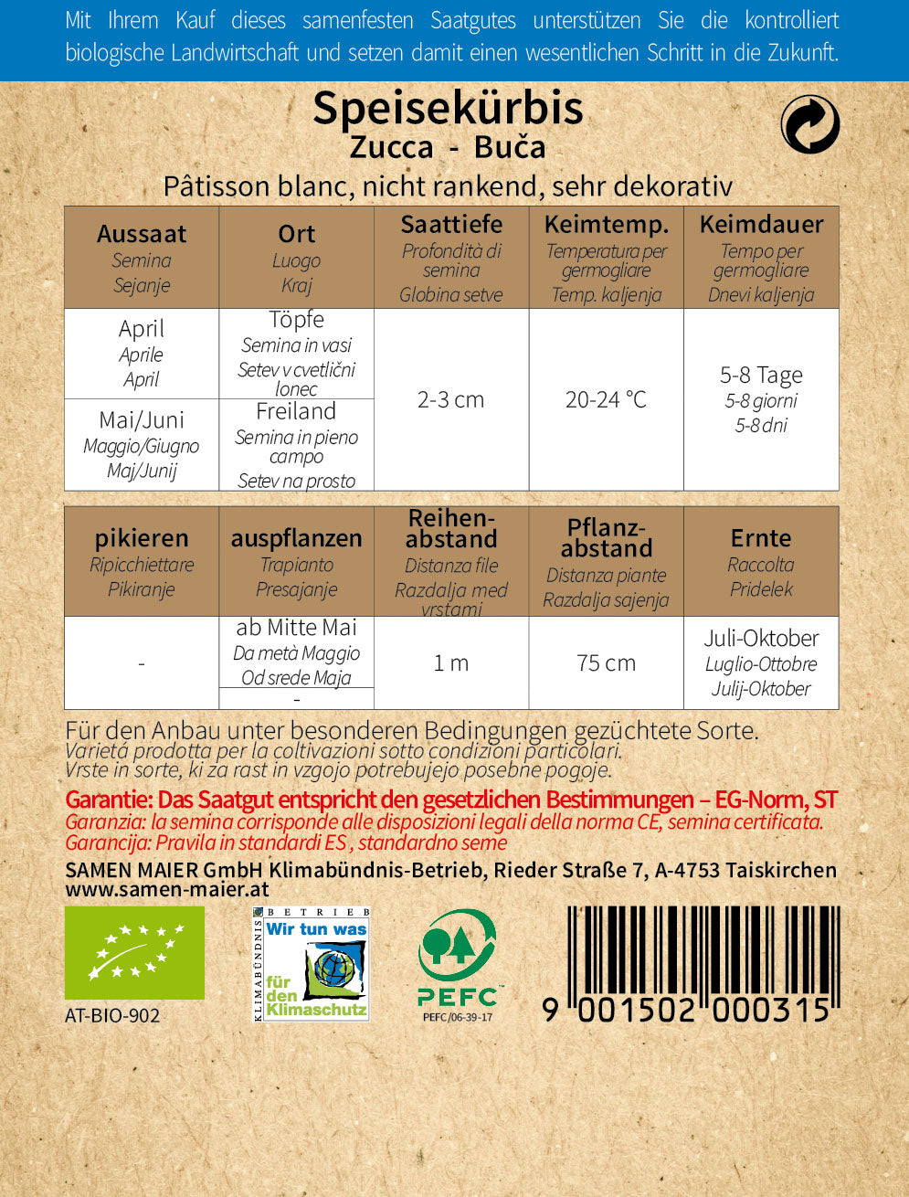 Artikelbild 2 von "BIO Speisekürbis Patisson blanc" aus der Kategorie Kürbissamen