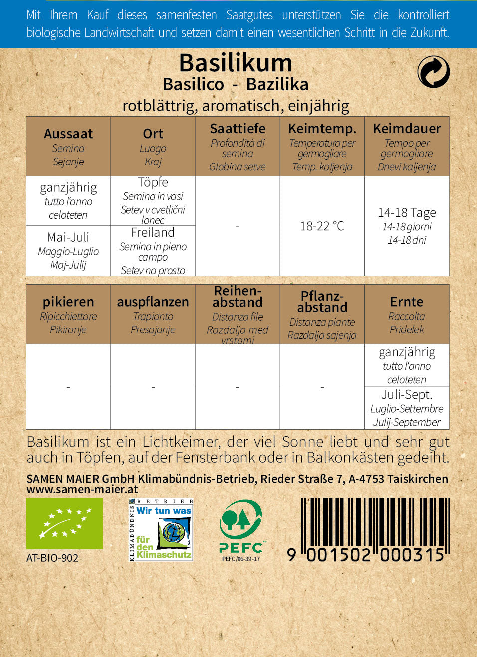 Artikelbild 2 von "BIO Basilikum rotblättrig einjährig" aus der Kategorie Basilikumsamen