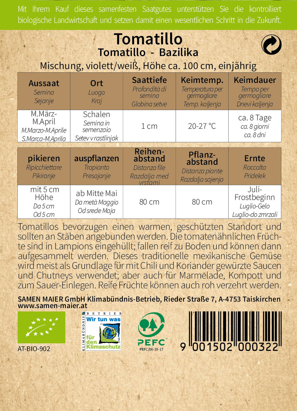 Artikelbild 2 von "BIO Tomatillo Mischung violett-weiß" aus der Kategorie Beerensamen
