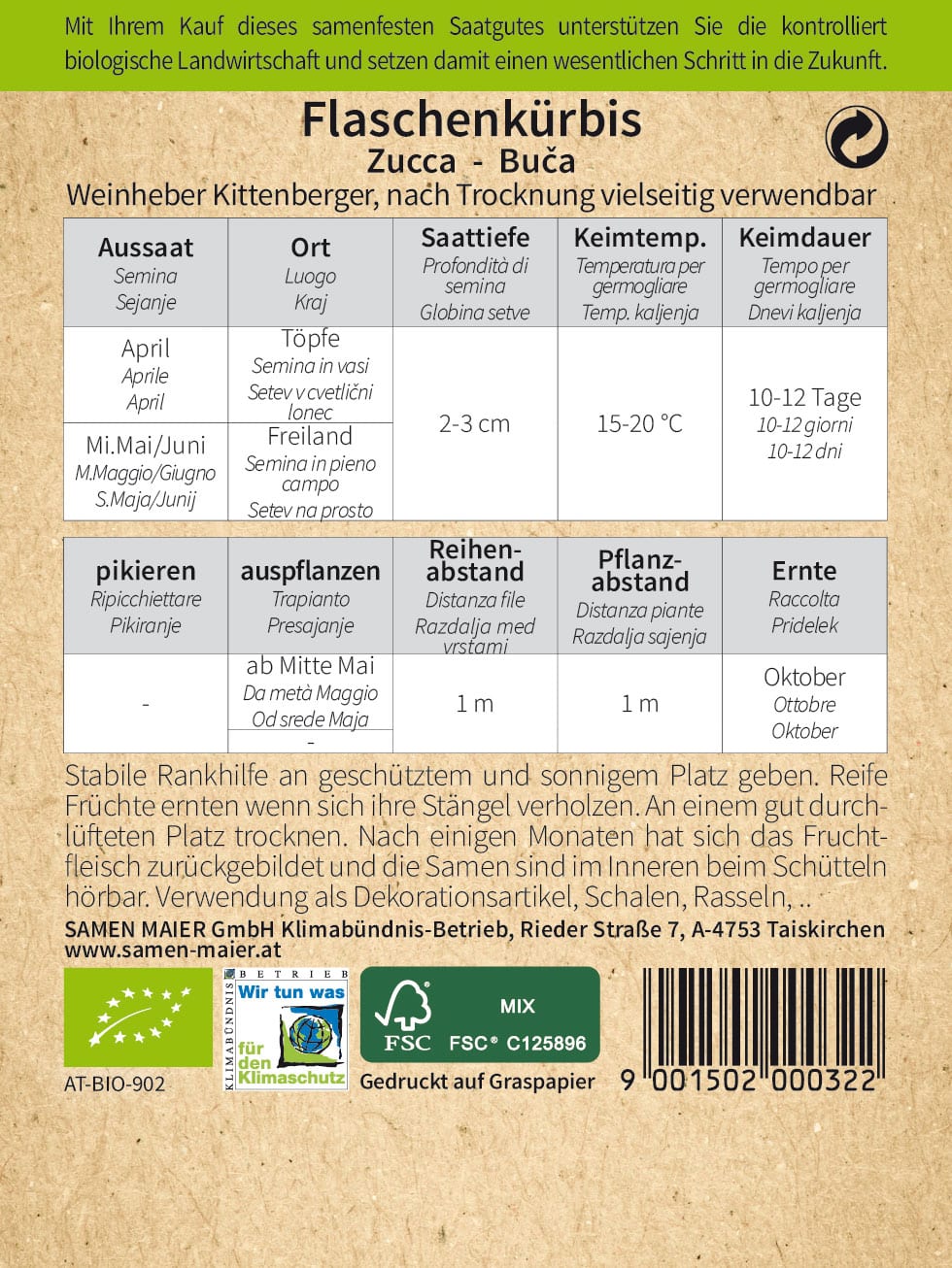 Artikelbild 2 von "BIO Flaschenkürbis Weinheber Kittenberger" aus der Kategorie Flaschenkürbissamen