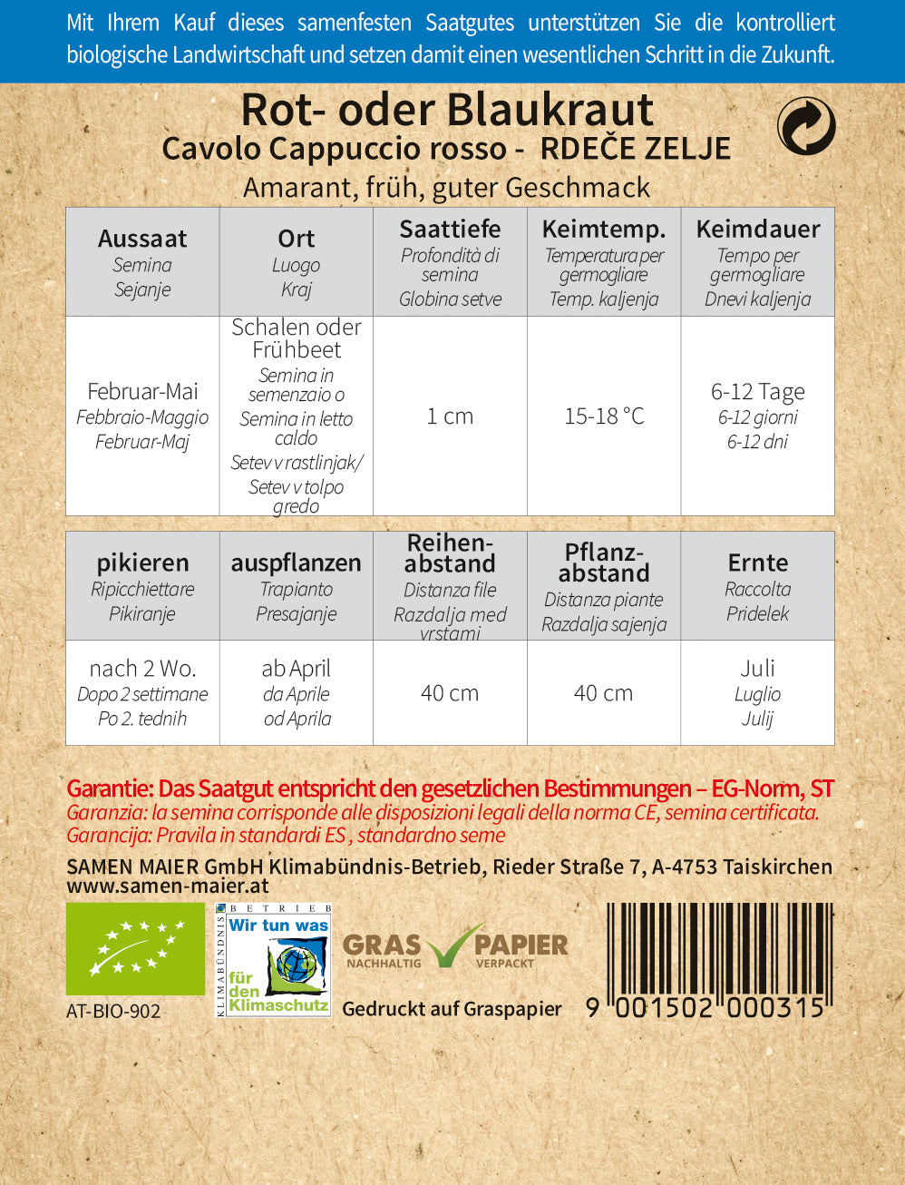 Artikelbild 2 von "BIO Rot - / Blaukraut Amaranth" aus der Kategorie Rotkohlsamen