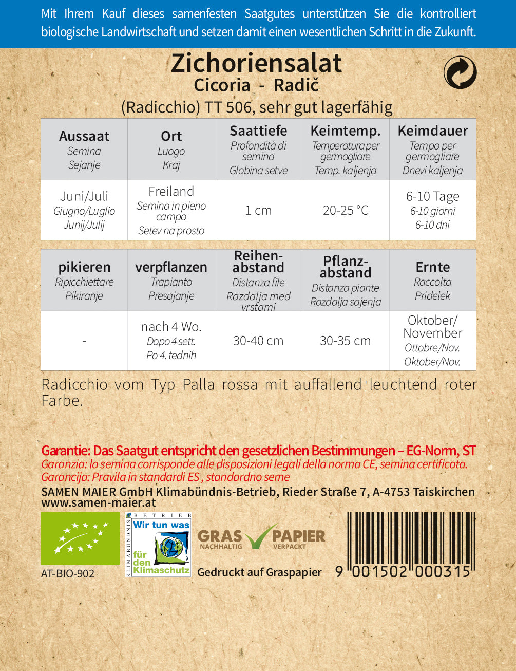 Artikelbild 2 von "BIO Zichoriensalat (Radicchio)" aus der Kategorie Radicchiosamen