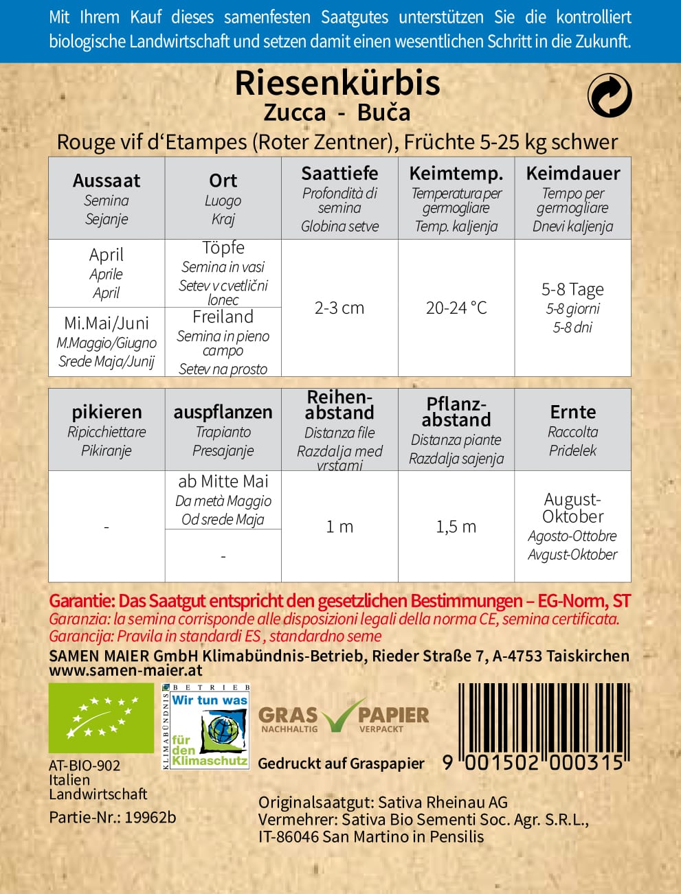 Artikelbild 2 von "BIO Riesenkürbis Rouge vif d'Etampes (Roter Zentner)"