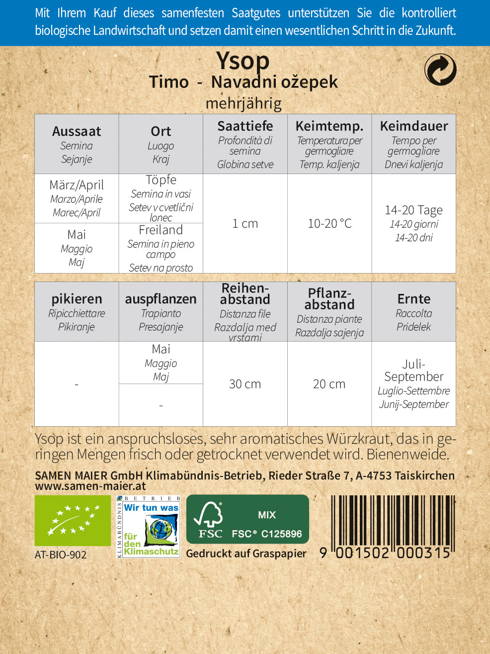 Artikelbild 2 von "BIO Ysop mehrjährig" aus der Kategorie Ysopsamen