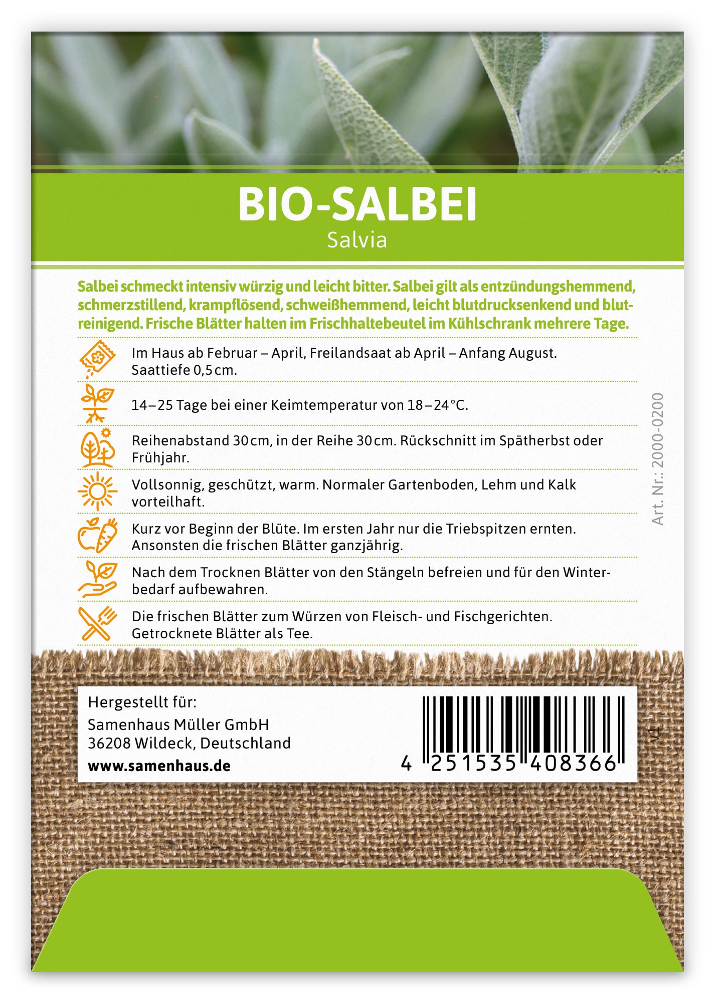 Salbei (100 Tütchen) | BIO Salbeisamen von FLORTUS