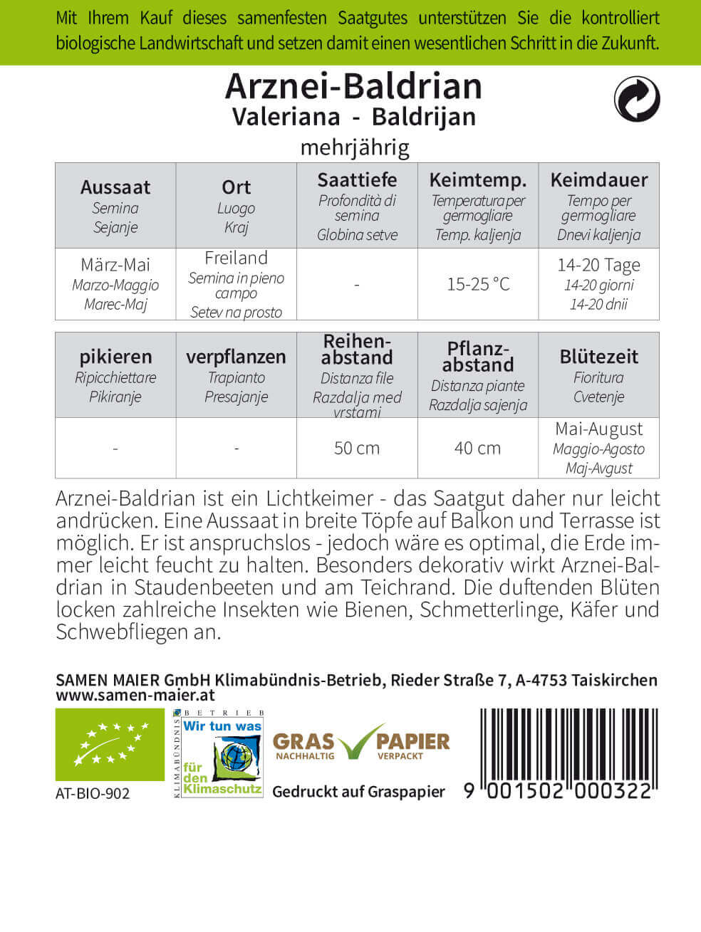 Artikelbild 2 von "BIO Wildblüte Arznei - Baldrian" aus der Kategorie Heilpflanzensamen