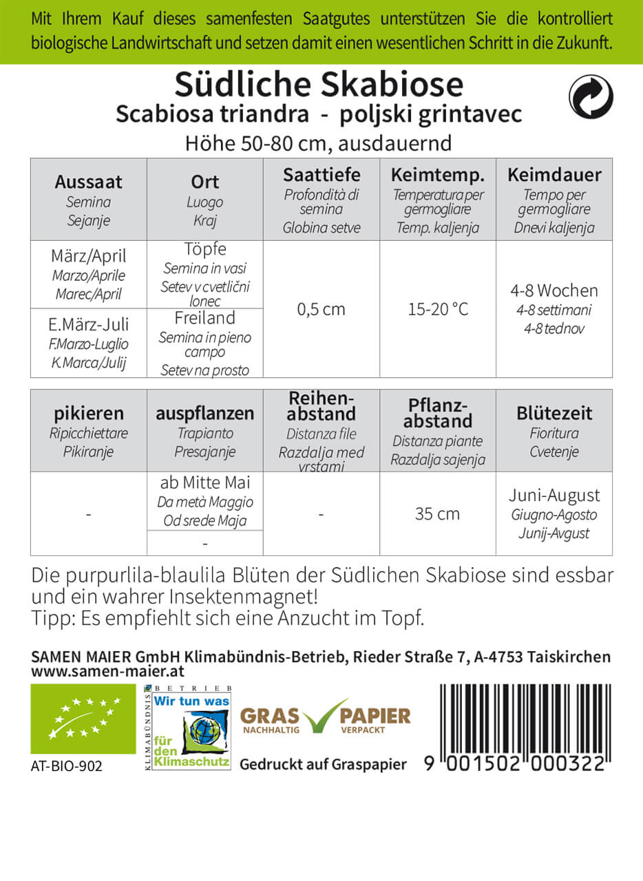 Artikelbild 2 von "BIO Wildblüte Südliche Skabiose" aus der Kategorie Wildblumensamen