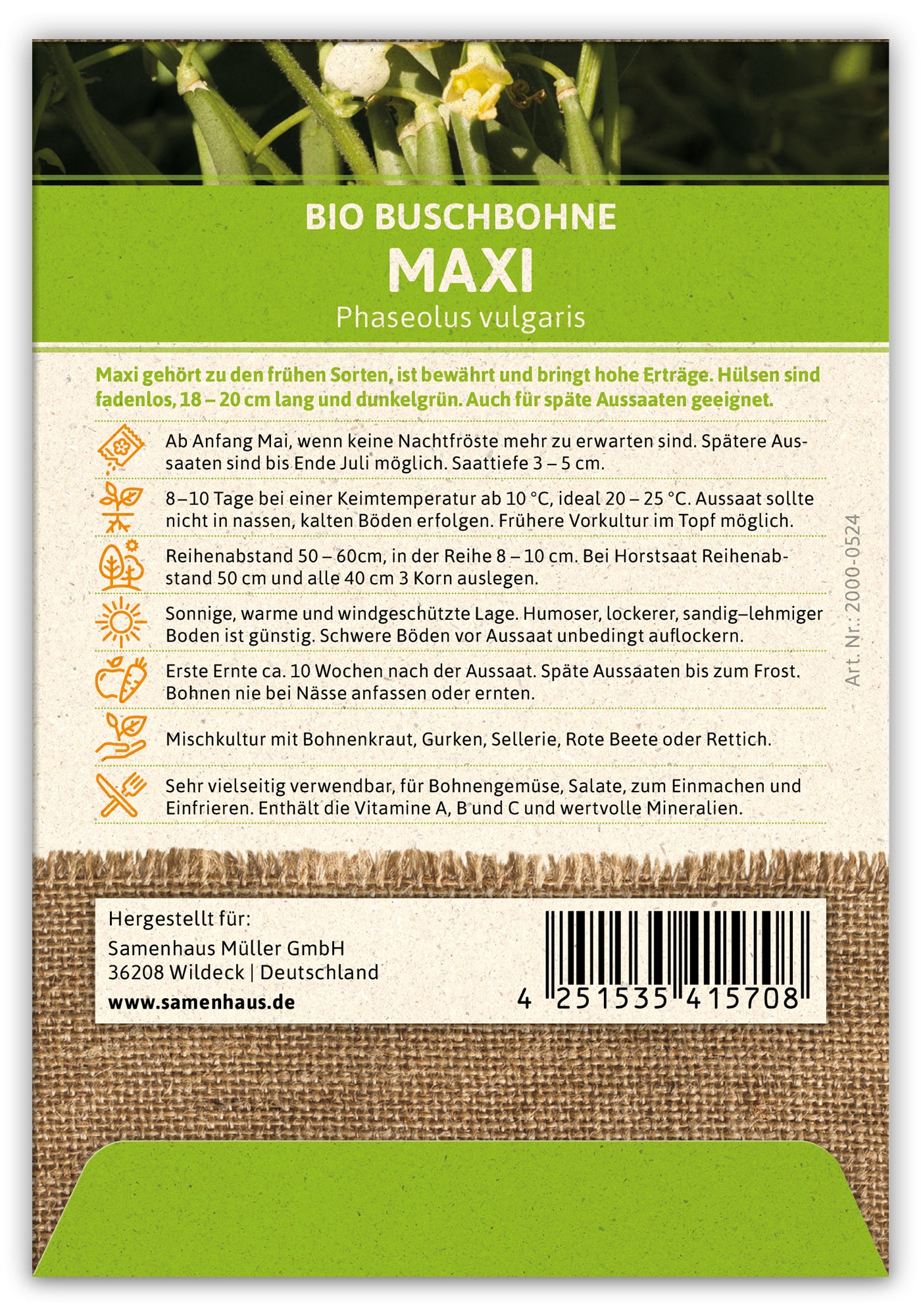 Buschbohne Maxi (100 Stück) | BIO Bohnensamen von FLORTUS