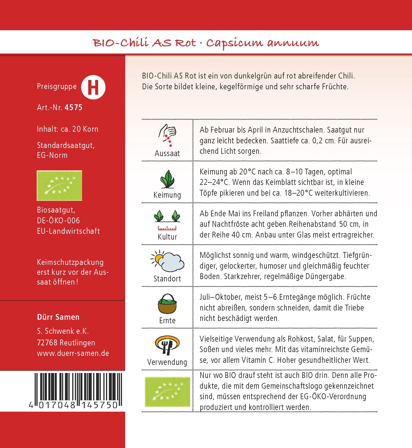 Artikelbild 2 von "BIO Chili AS Rot" aus der Kategorie Gemüsesamen