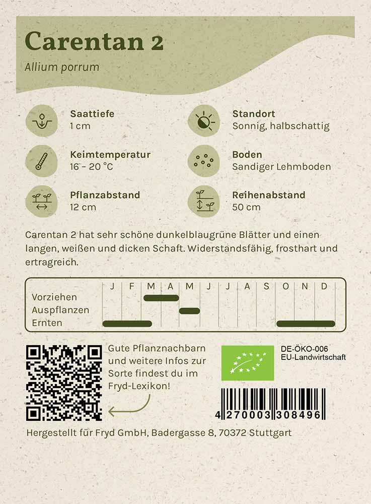 Artikelbild 2 von "Fryd BIO Lauch-Porree Carentan 2" aus der Kategorie Lauchsamen