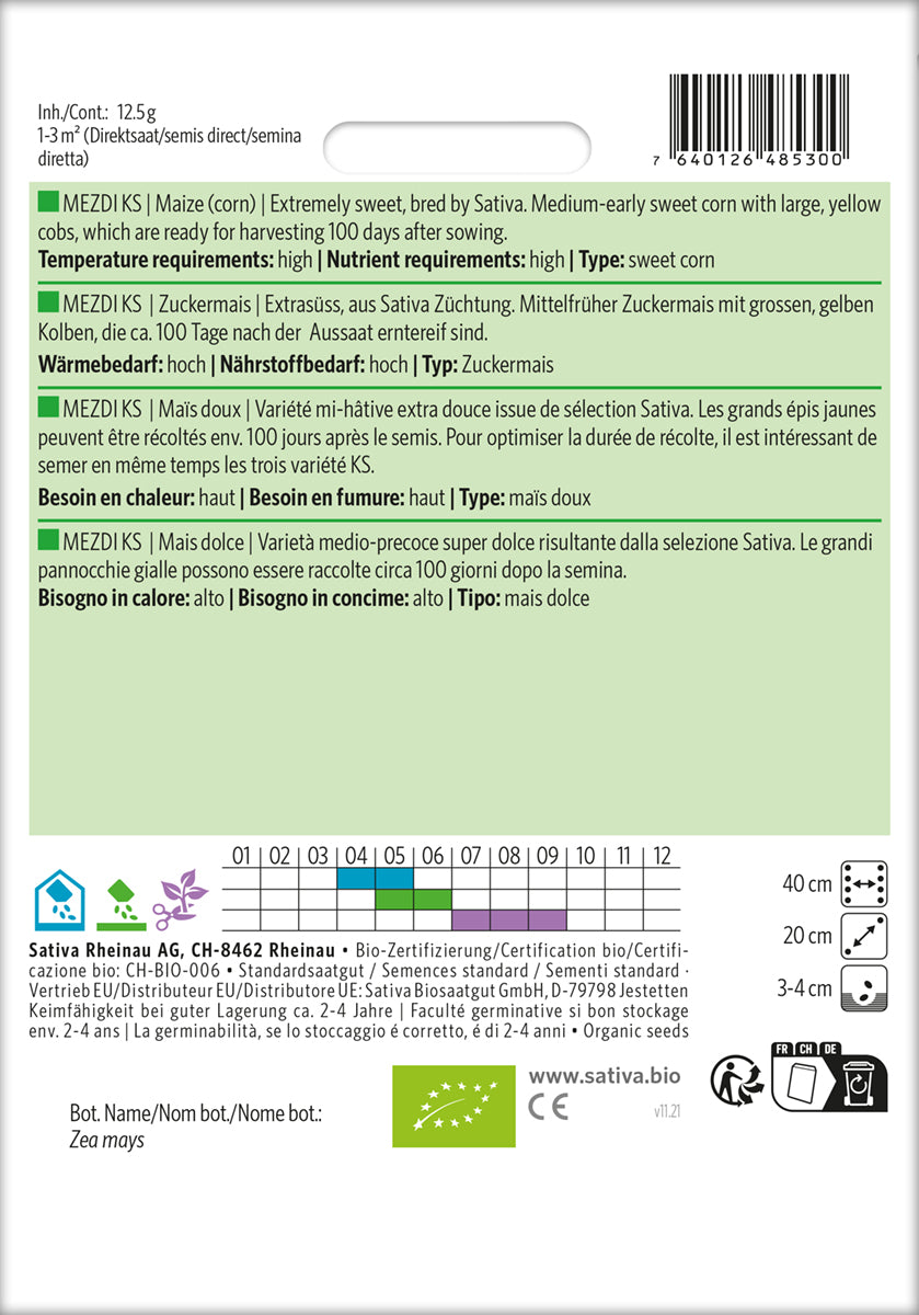 Zuckermais Mezdi Ks | BIO Maissamen von Sativa Rheinau