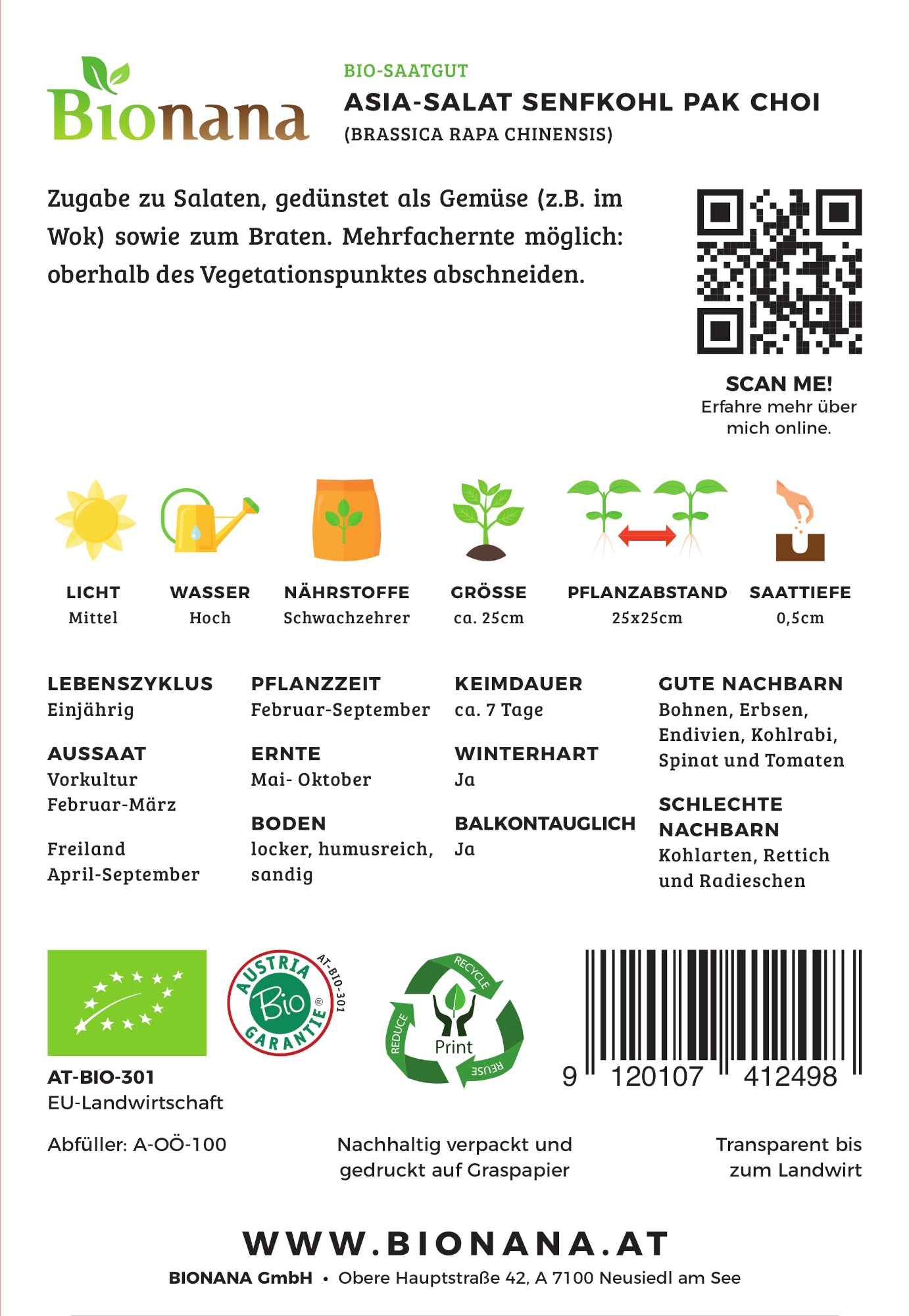 Asiasalat Pak Choi | BIO Pak Choisamen von Bionana