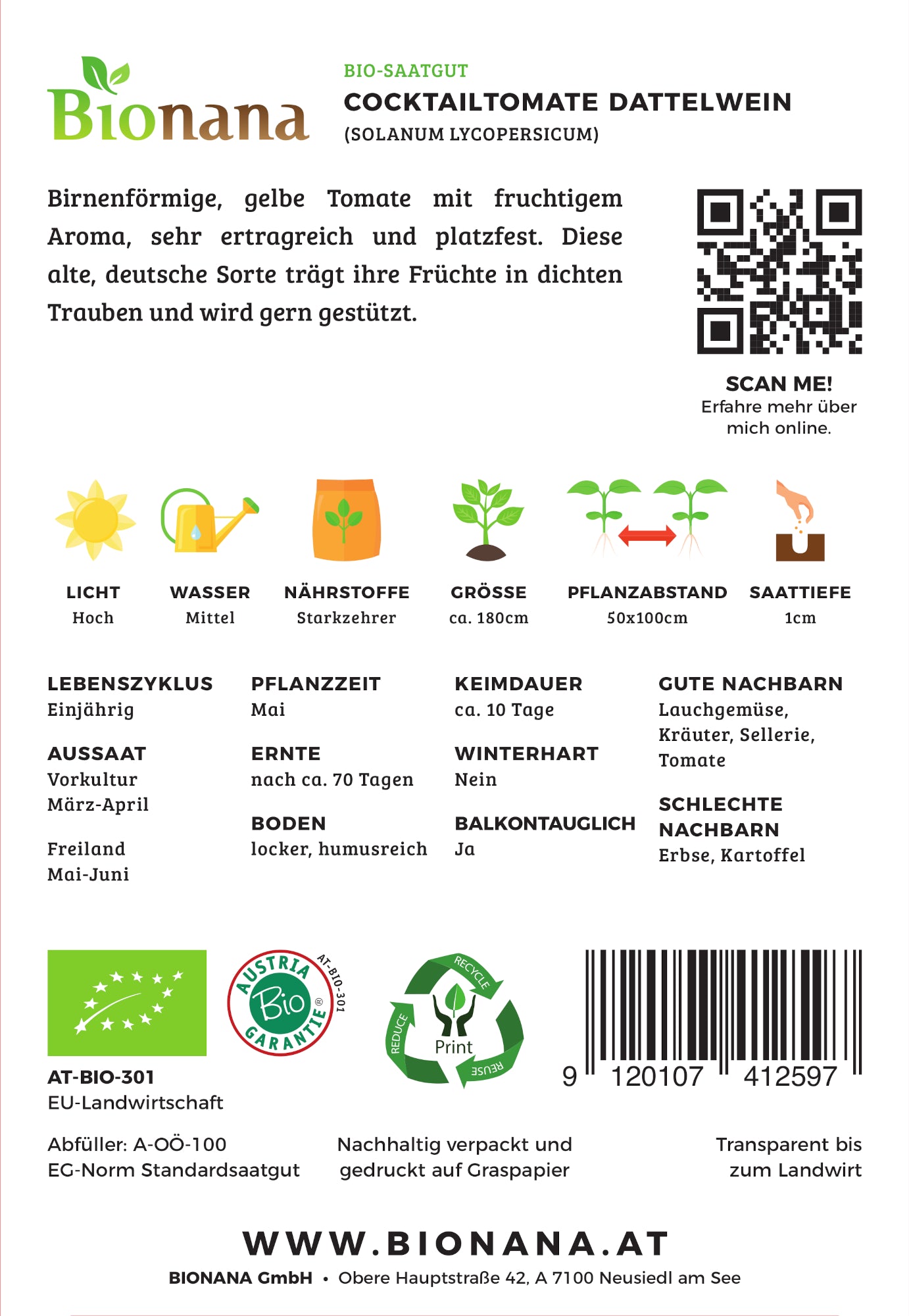 Cocktailtomate Dattelwein | BIO Cocktailtomatensamen von Bionana