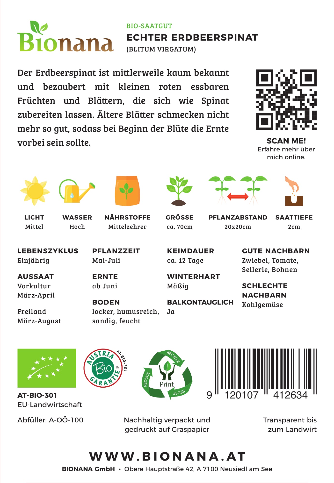 Echter Erdbeerspinat | BIO Spinatsamen von Bionana