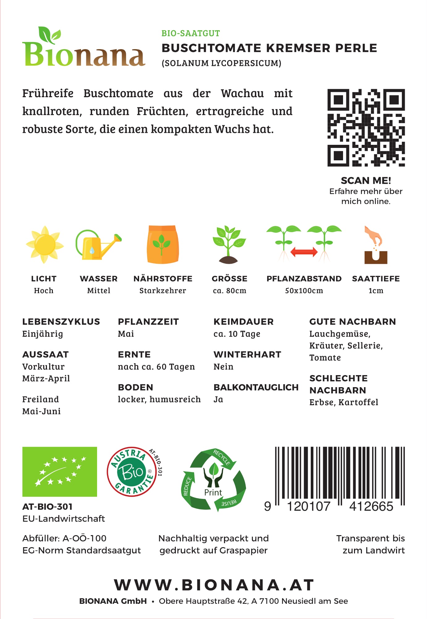 Buschtomate Kremser Perle | BIO Buschtomatensamen von Bionana