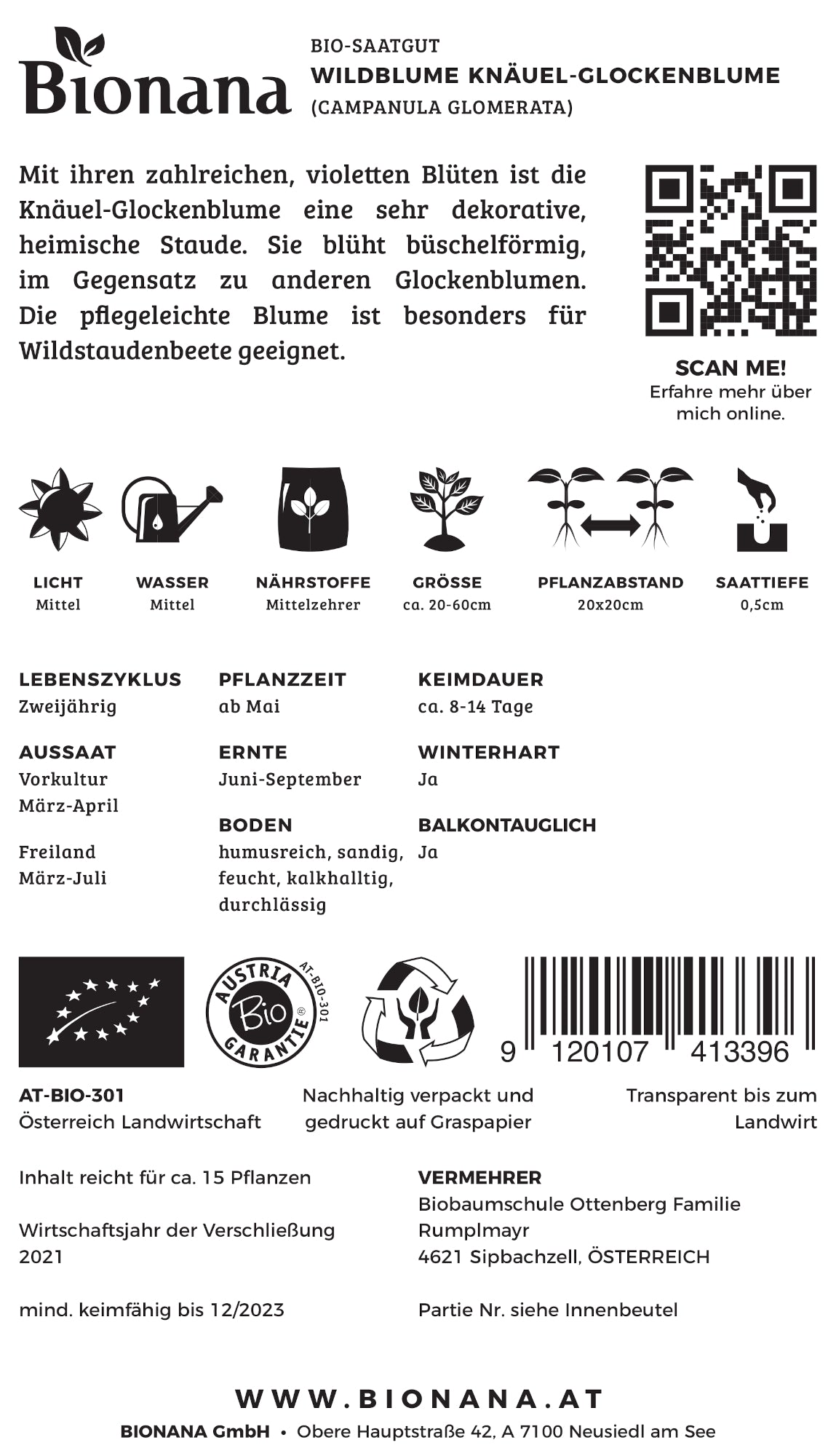 Wildblume Knäuel-Glockenblume | BIO Wildblumensamen von Bionana