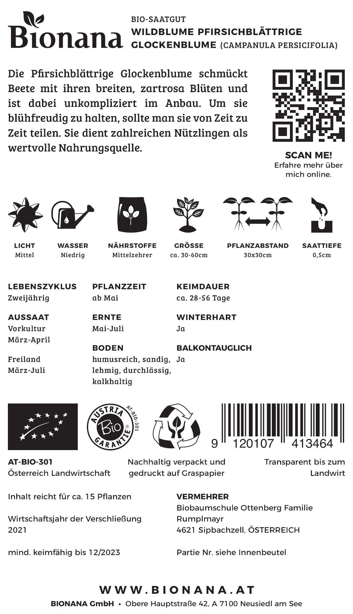 Wildblume Pfirsichblättrige Glockenblume | BIO Wildblumensamen von Bionana