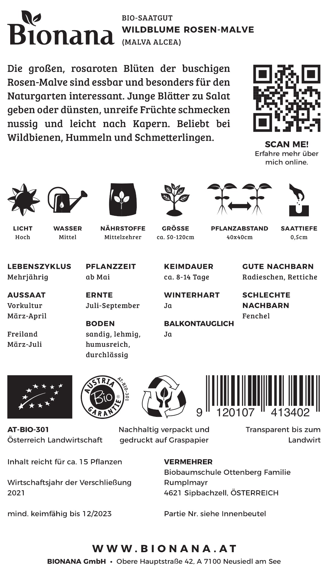 Wildblume Rosen-Malve | BIO Wildblumensamen von Bionana