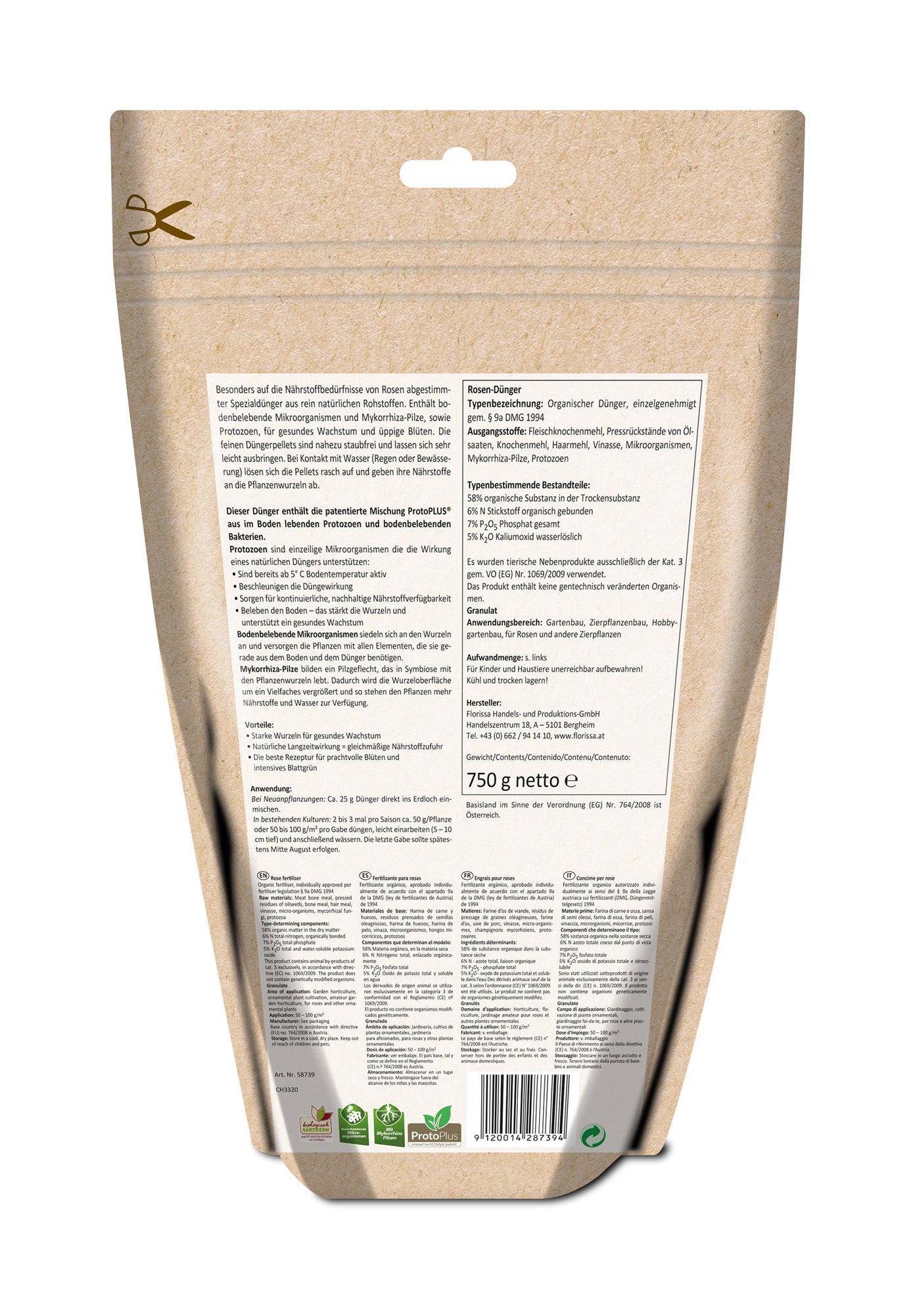 Spezialdünger für Rosen (750 g) | BIO Dünger von Florissa