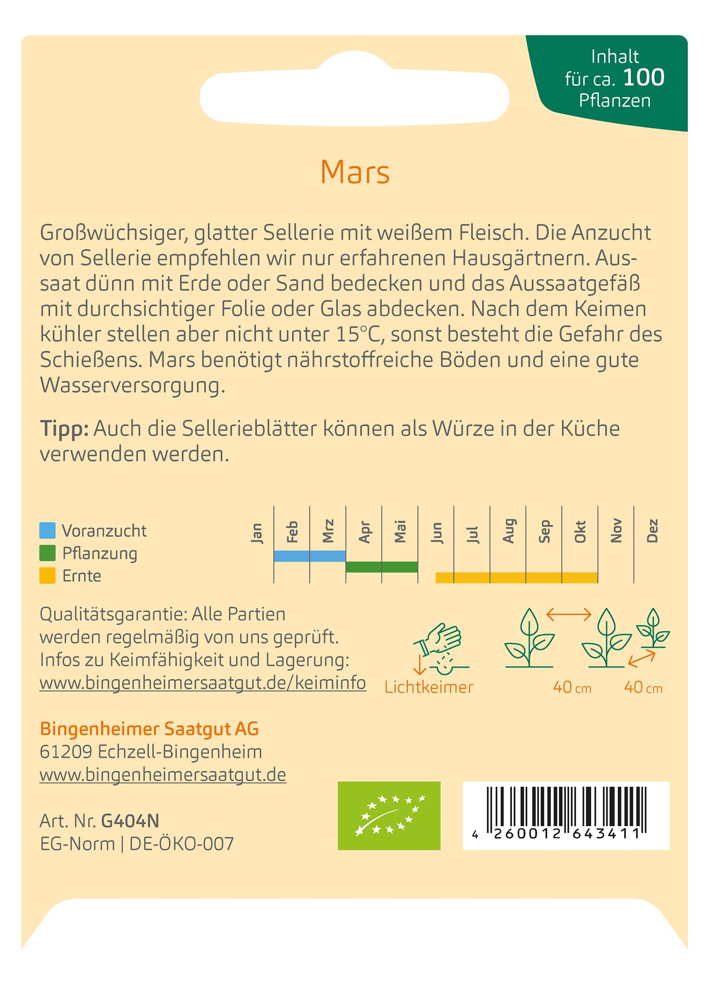 Knollensellerie Mars | BIO Selleriesamen von Bingenheimer Saatgut