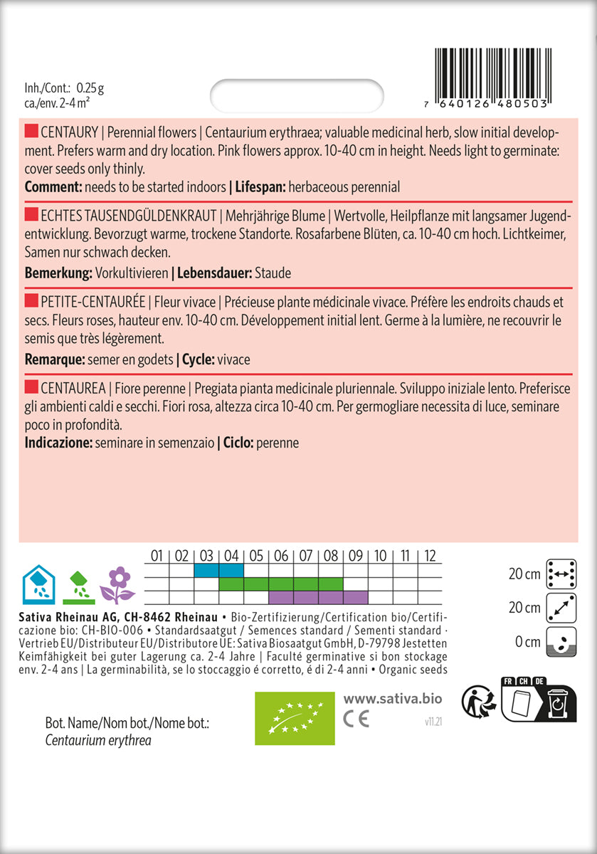 Artikelbild 2 von "BIO Echtes Tausendgüldenkraut" aus der Kategorie Heilpflanzensamen