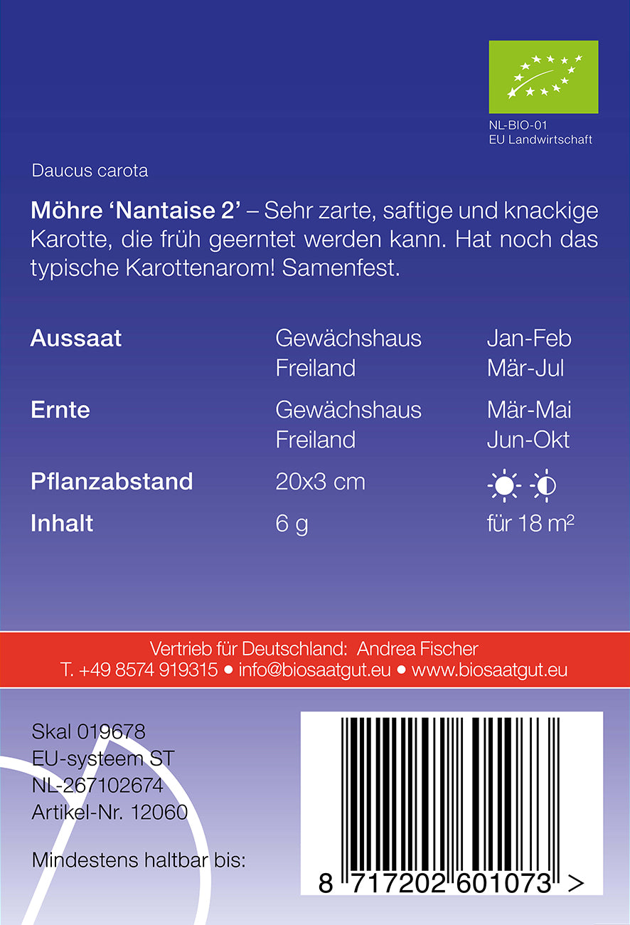 Artikelbild 2 von "BIO Möhre Nantaise 2" aus der Kategorie Möhrensamen