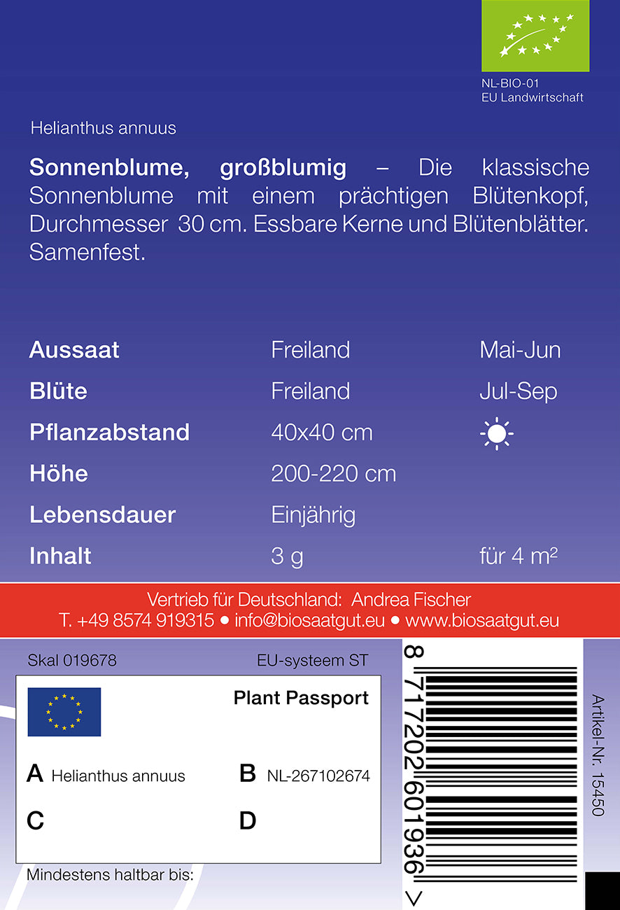 Artikelbild 2 von "BIO Sonnenblume großblumig" aus der Kategorie Sonnenblumensamen