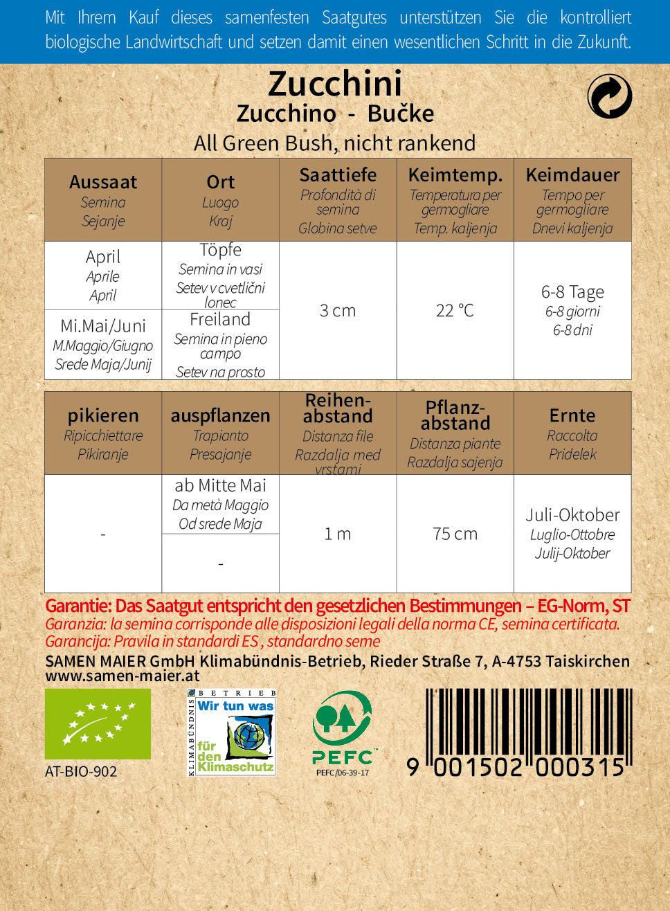 Artikelbild 2 von "BIO Zucchini All Green Bushgrün" aus der Kategorie Zucchinisamen