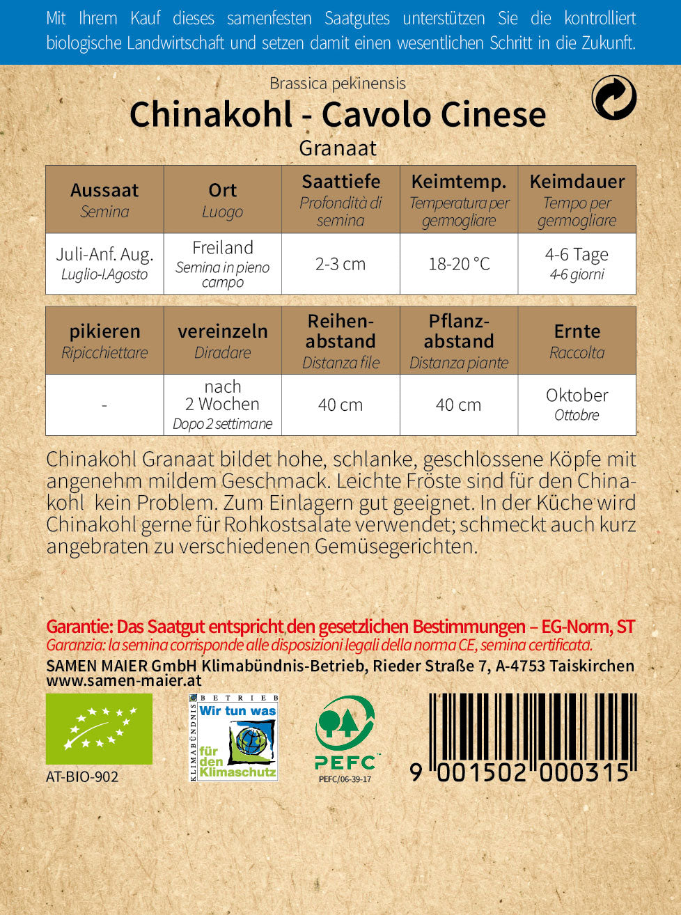 Artikelbild 2 von "BIO Chinakohl Granaat" aus der Kategorie Chinakohlsamen