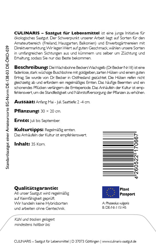Artikelbild 3 von "BIO Buschbohne Beckers Wachsgelb" aus der Kategorie Buschbohnensamen