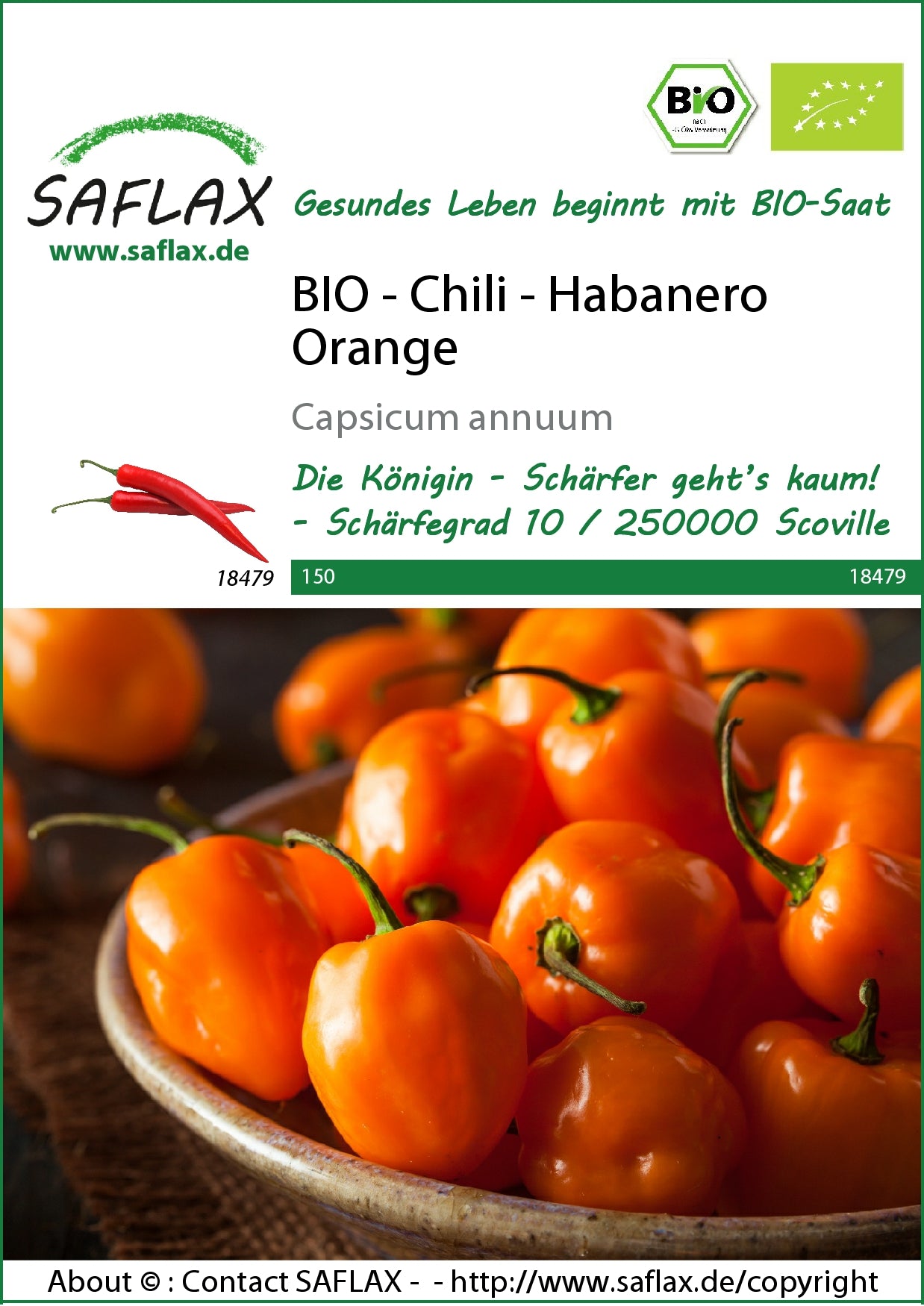 Chili Habanero Orange | BIO Chilisamen von Saflax [MHD 09/2024]