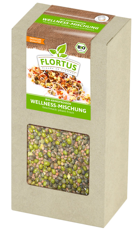 Keimsprossen Wellness-Mischung (Mungbohnen, Alfalfa, Linsen und Rettich) (200 g) | BIO Keimsprossen von FLORTUS