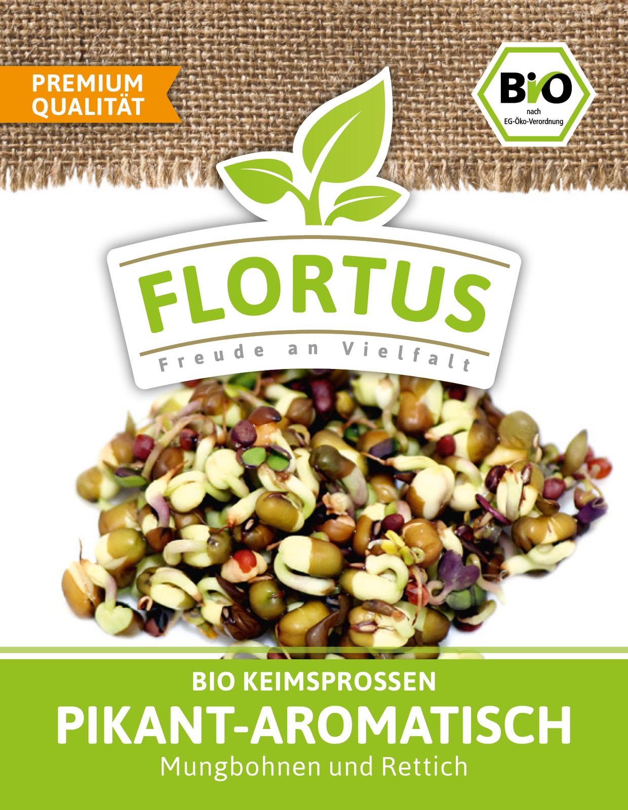 Keimsprossen Pikant-Aromatisch (Mungbohnen und Rettich) | BIO Keimsprossen von FLORTUS
