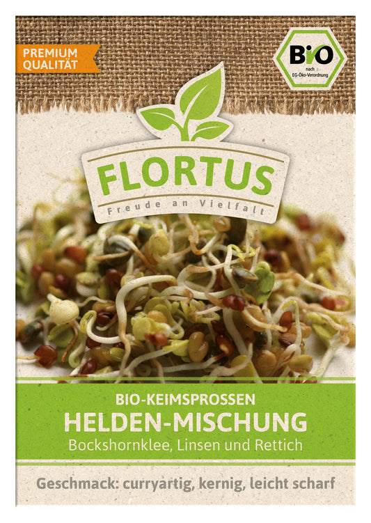 Keimsprossen Helden-Mischung (Bockshornklee, Linsen und Rettich) | BIO Keimsprossen von FLORTUS