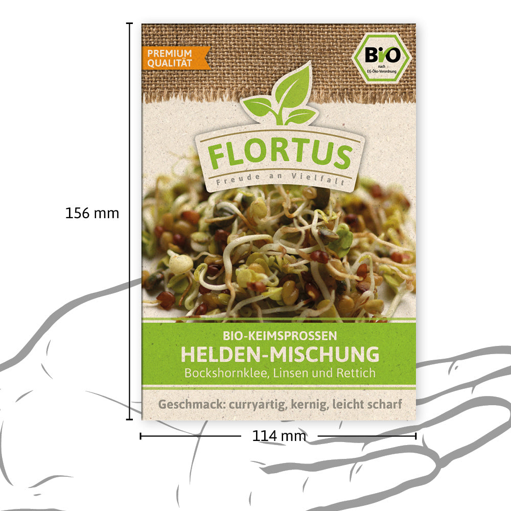 Keimsprossen Helden-Mischung (Bockshornklee, Linsen und Rettich) | BIO Keimsprossen von FLORTUS